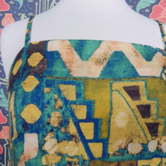 Peruvian Connection Dress Bedelia Green Yellow Midi Flowy Sleeveless US 4 - Picture 3 of 6